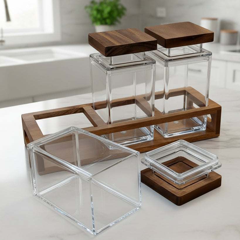 Modern Clear Acrylic Spice and Seasoning Canister Set