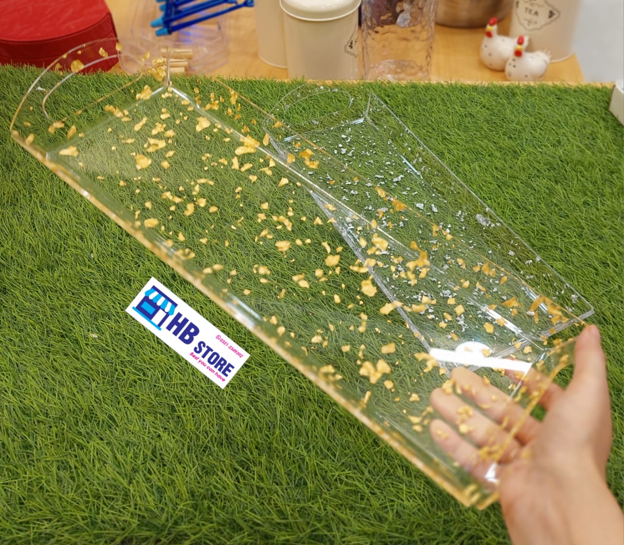 Luxury Slim Acrylic Tray – Sparkling Gold & Silver Design