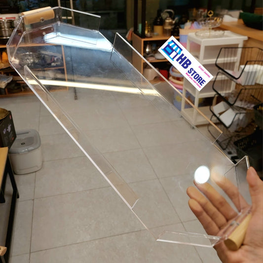 Clear Acrylic Serving Tray Set – 3-Piece Set with Wooden Handles