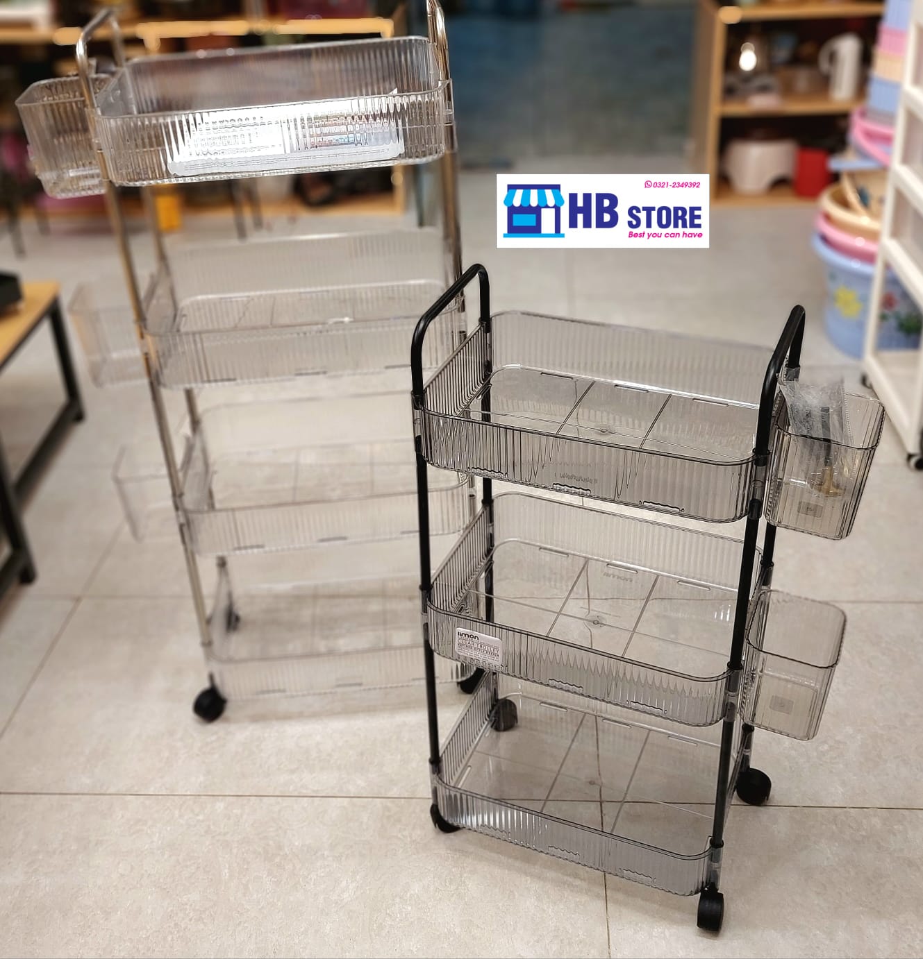Limon 3/4-Layer Rolling Organizer Cart – Transparent Acrylic Shelves