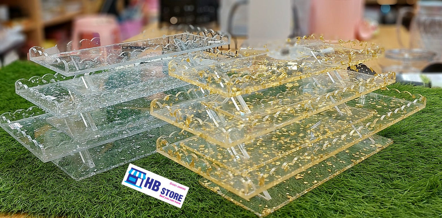 Acrylic Buffet Trays in 3 size  with Gold & Silver Foil Flakes | Elegant Display for Events & Parties