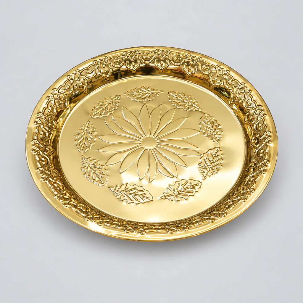 Luxury Gold-Plated Floral Embossed Decorative Serving Tray