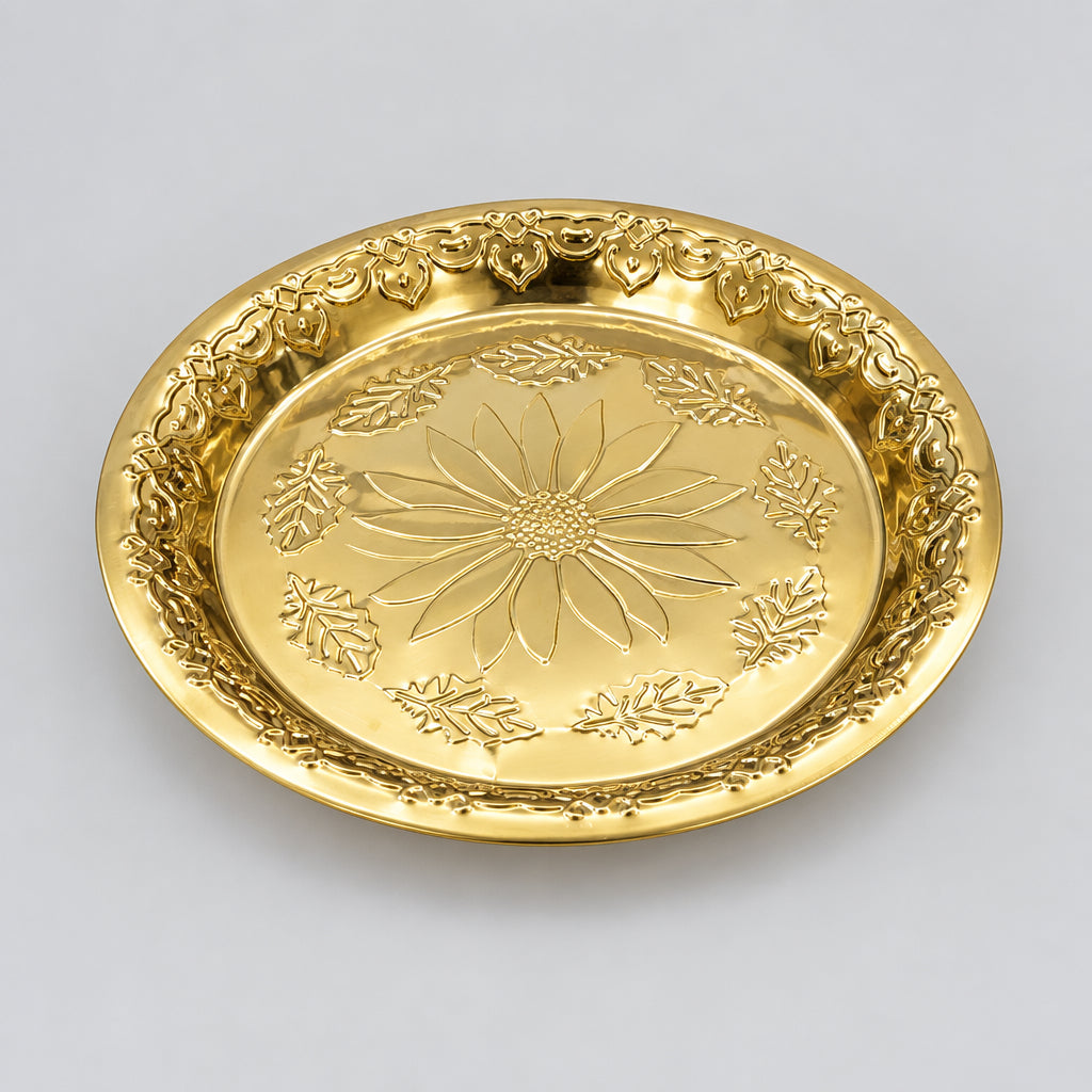 Luxury Gold-Plated Floral Embossed Decorative Serving Tray