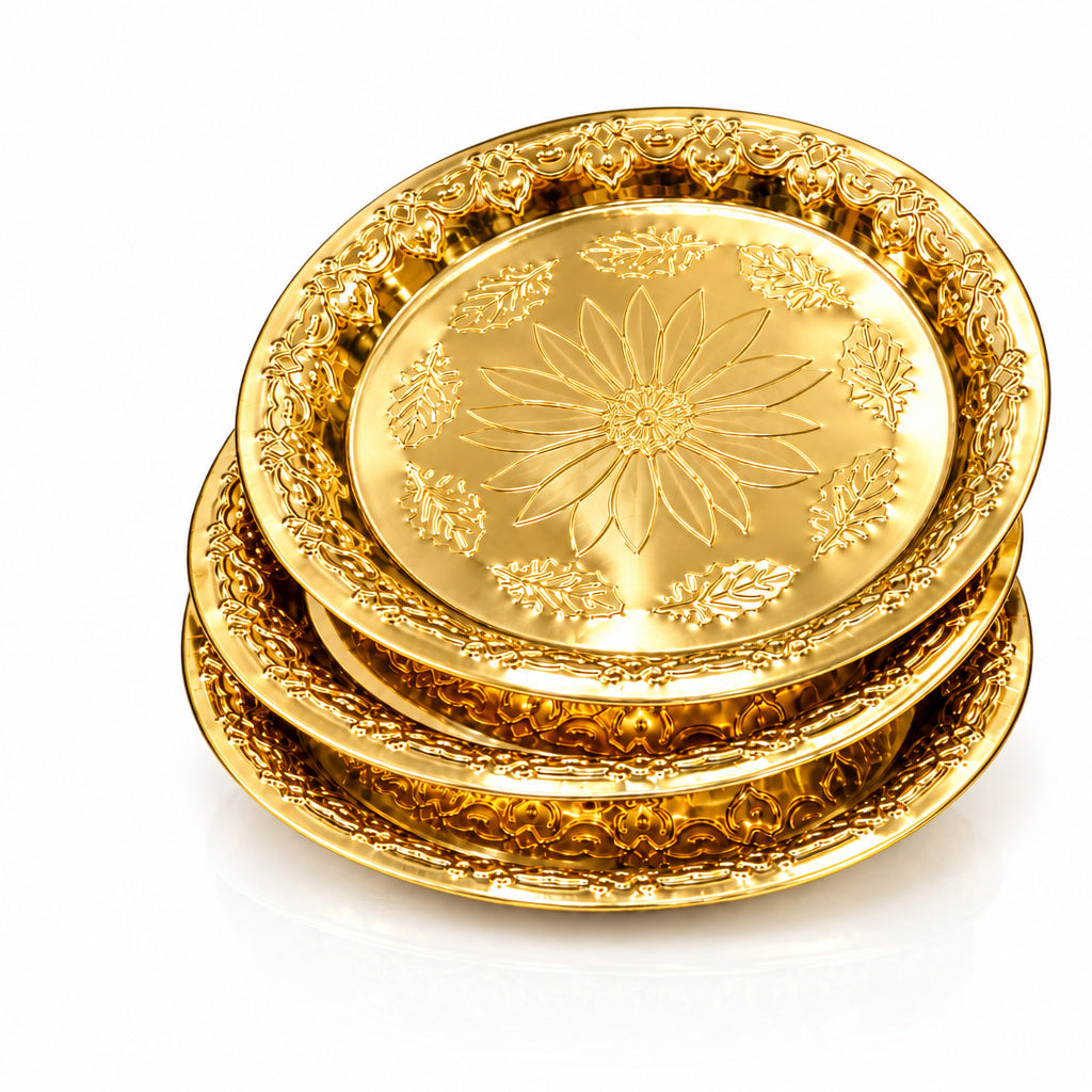 Luxury Gold-Plated Floral Embossed Decorative Serving Tray