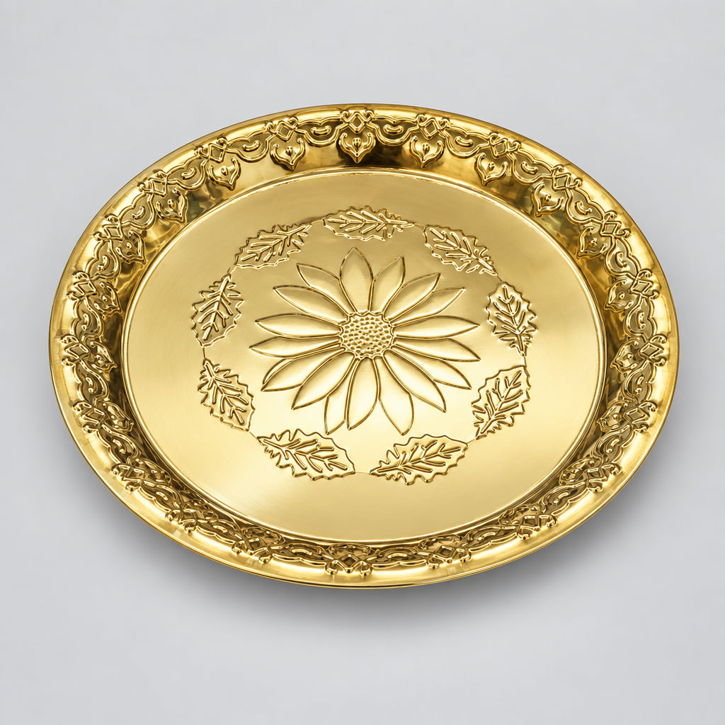 Luxury Gold-Plated Floral Embossed Decorative Serving Tray