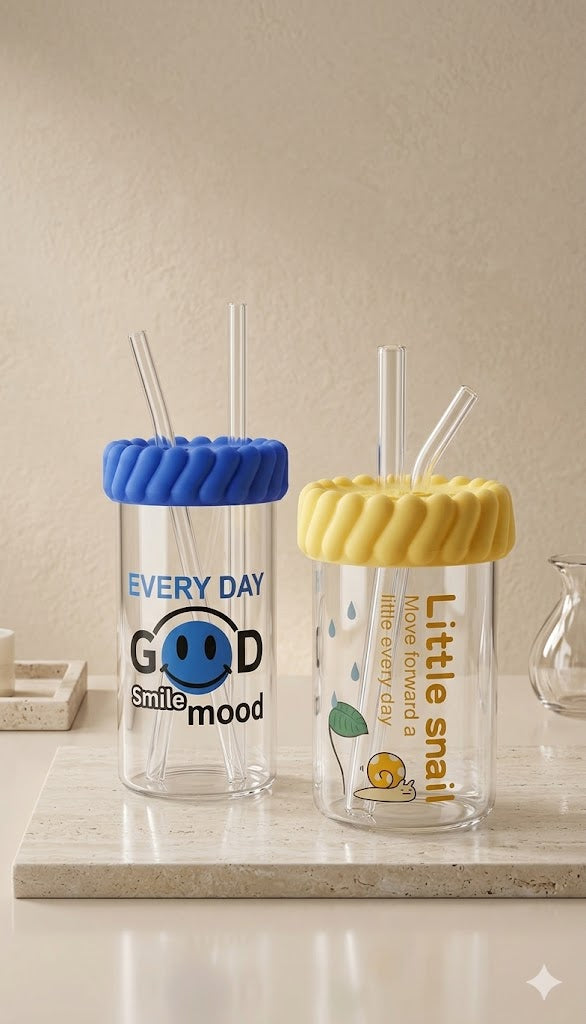 Cute Transparent Tumbler with Straw
