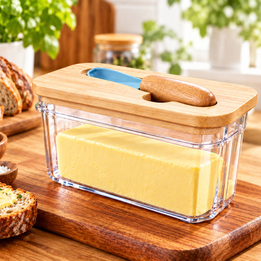 Bamboo & Clear Acrylic Butter Keepers