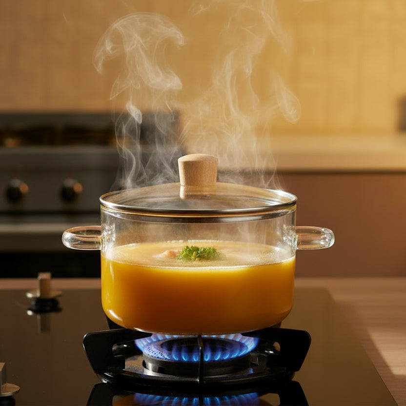 Premium Borosilicate Glass Cooking Pot with Lid & Wooden Knob