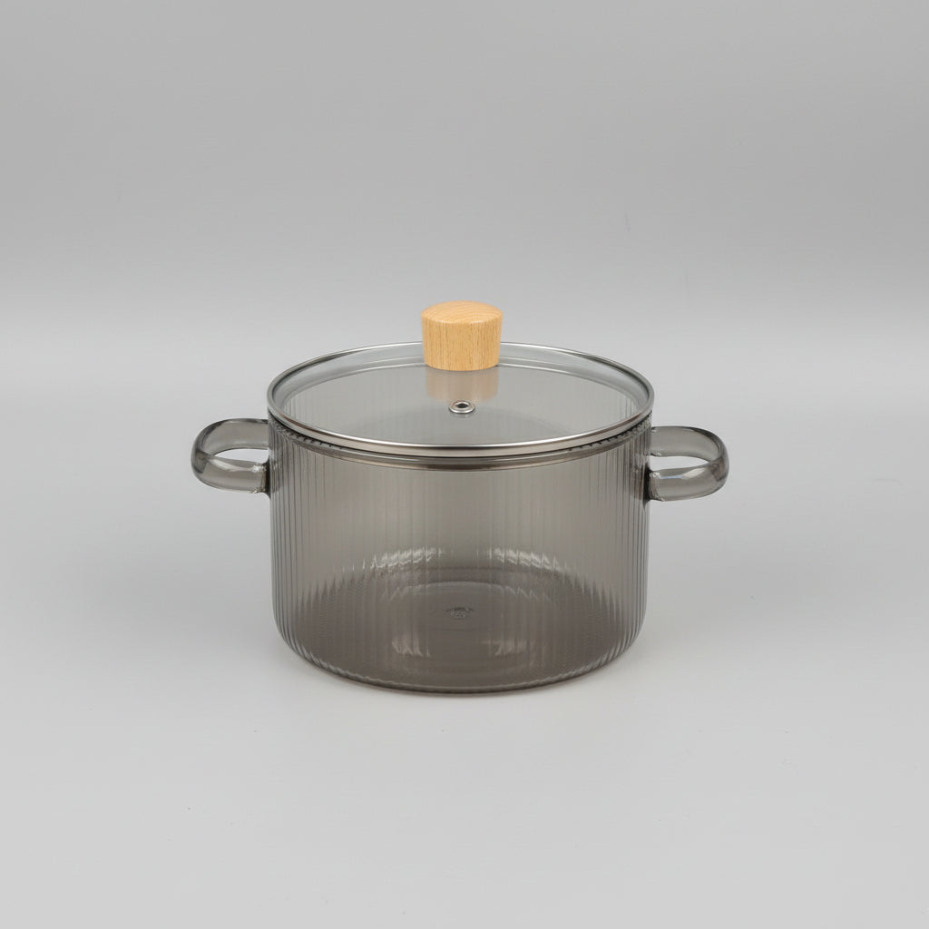 Premium Borosilicate Glass Cooking Pot with Lid & Wooden Knob
