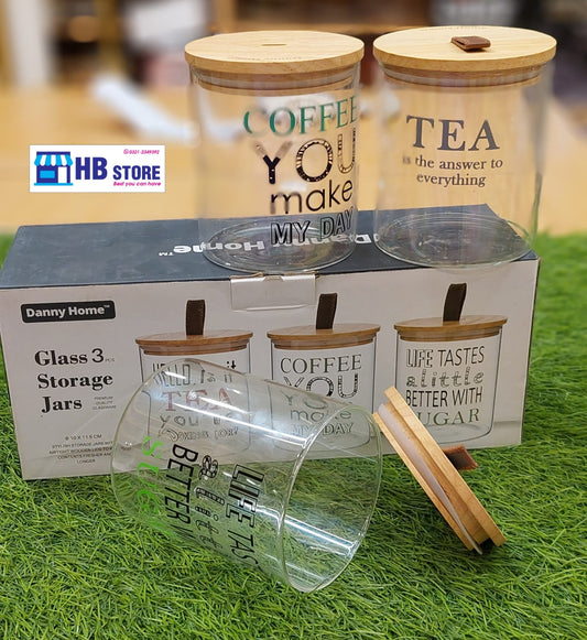 Danny Home 3-Piece Glass Storage Jar Set with Bamboo Lids