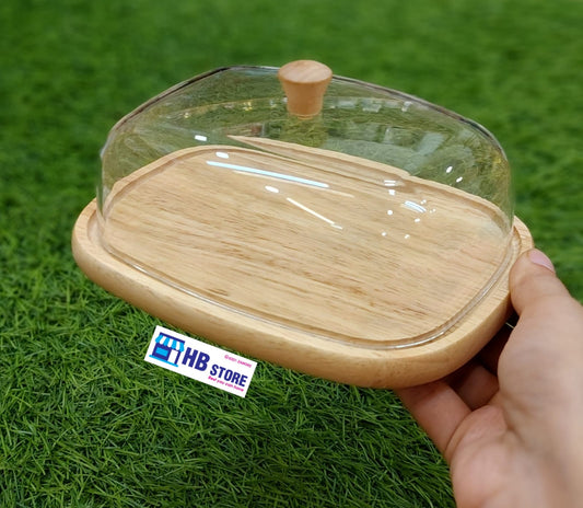 "Butter Dish with Wooden Base & Clear Acrylic Lid