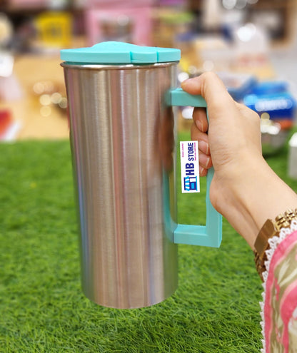 Stainless Steel Water Jug with Colorful Handle & Flip Lid – Durable & Stylish