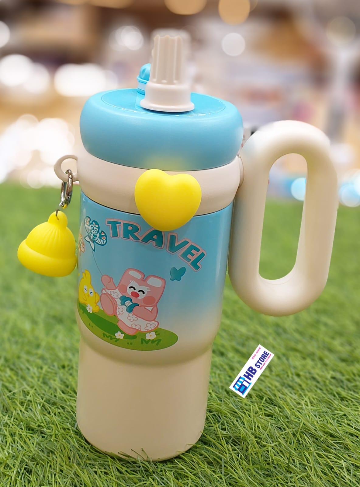 Cute Cartoon Character Insulated Sippy Tumbler with Handle and Charm