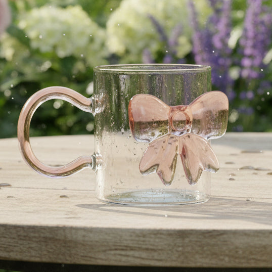 3D Pink Ribbon Glass Coffee Cup