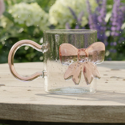 3D Pink Ribbon Glass Coffee Cup
