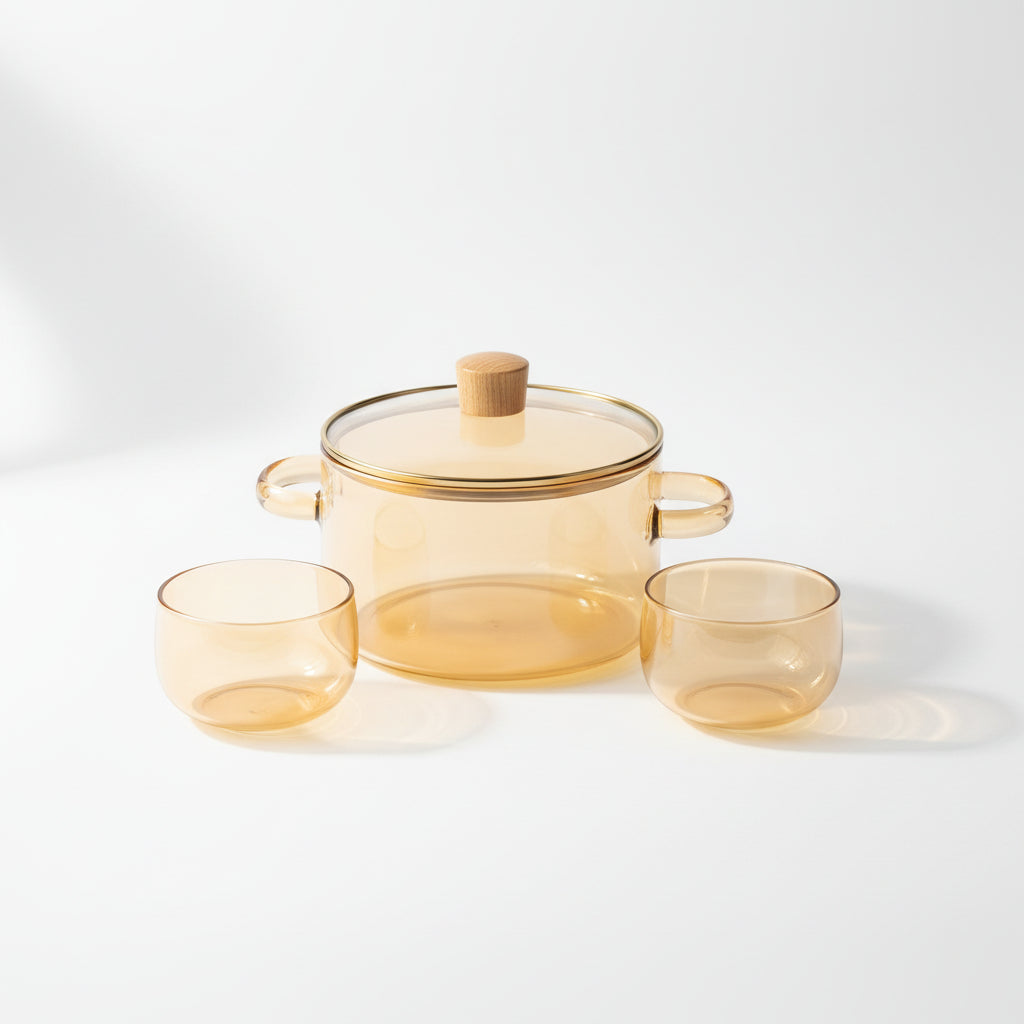 Stovetop Safe Glass Casserole Pot and Bowl Set