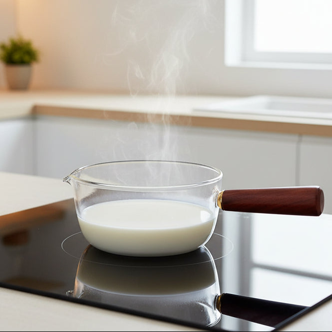 Clear Borosilicate Glass Cooking Pot with Wooden Handle