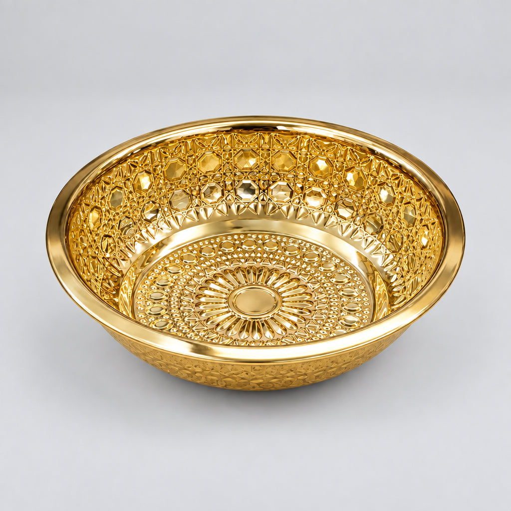 Luxury Gold-Plated Floral Embossed Decorative Serving Tray