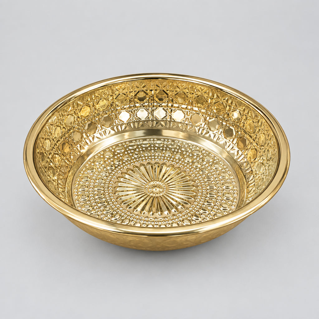 Luxury Gold-Plated Floral Embossed Decorative Serving Tray