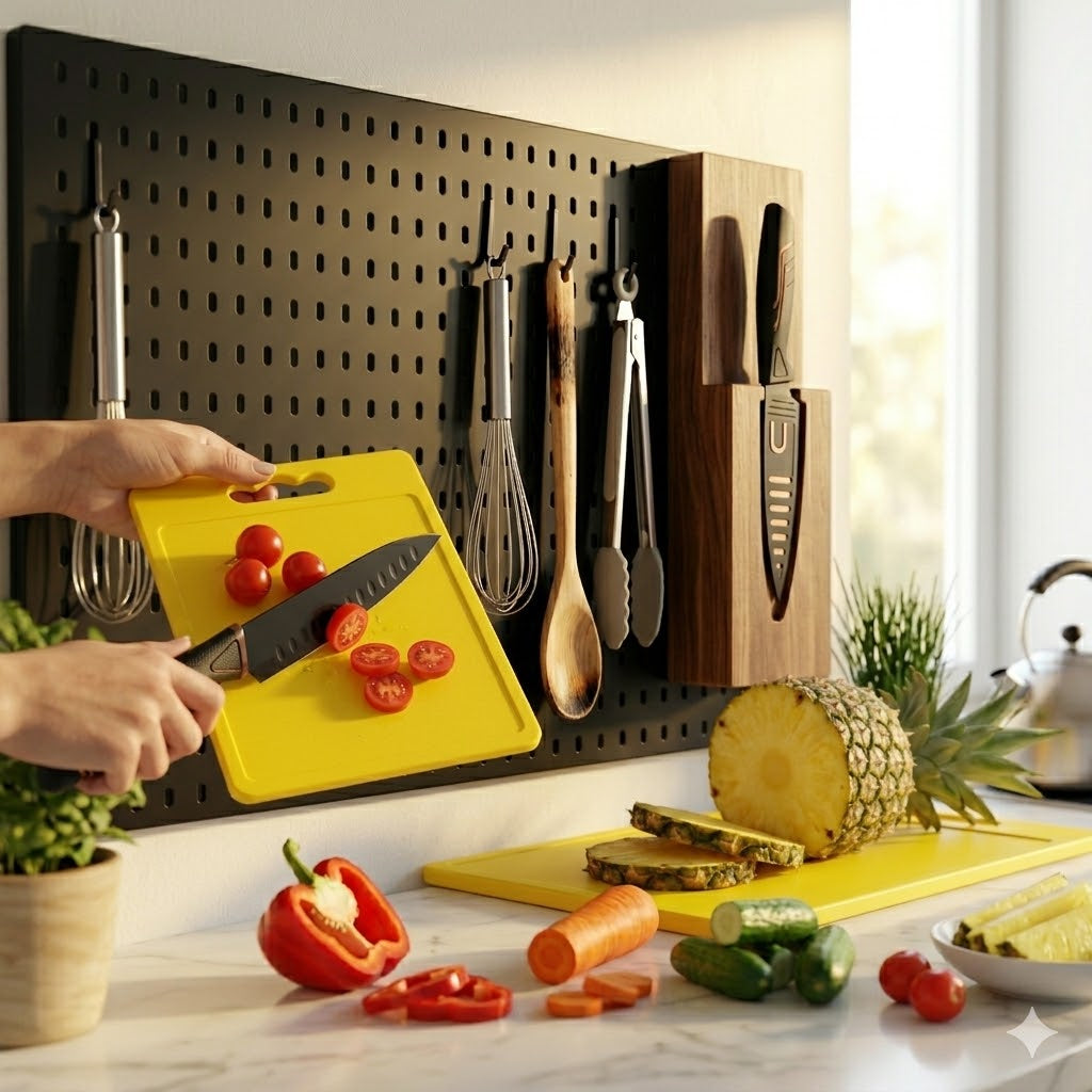 2-Piece Plastic Cutting Board Set with  Knife