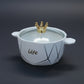 Nordic Geometric Ceramic Serving Bowl with Gold Crown Glass Lid