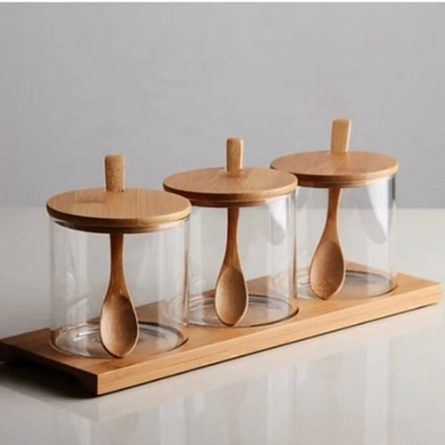 3Pcs Wooden & Glass Jar