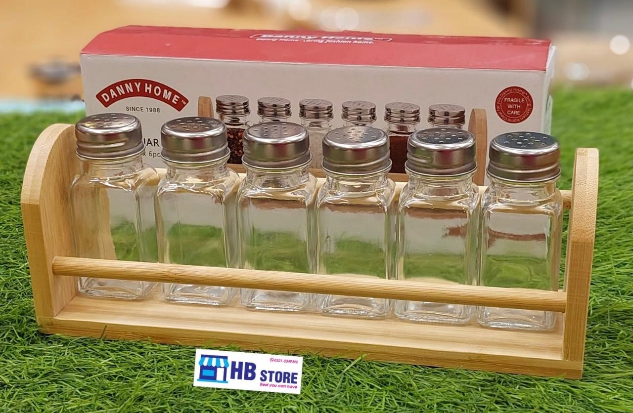 Danny Home 6-Jar Spice Rack Set with Bamboo Stand