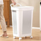 Rolling Laundry Hamper - Tall White Plastic Ventilated Clothes Basket with Flip-Top Lid and Wheels