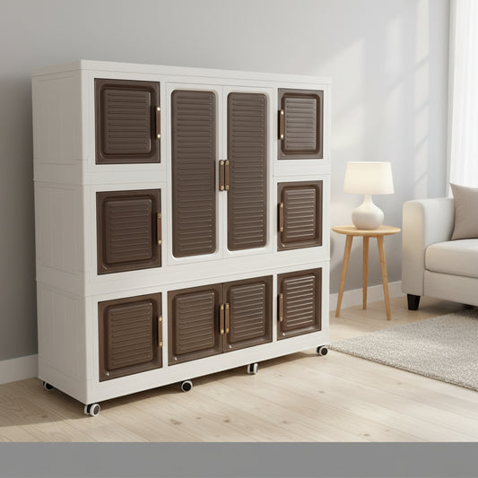 Modular Foldable Plastic Storage Cabinet with Wheels