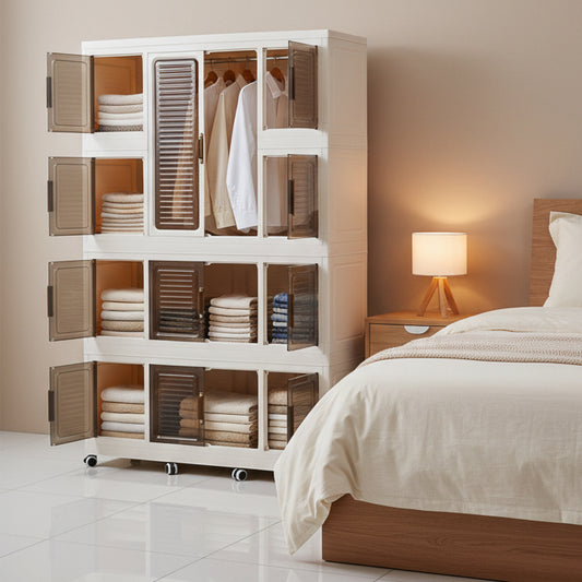 Modular Foldable Plastic Storage Cabinet with Wheels