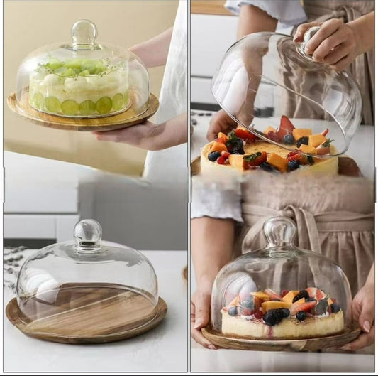 Wooden Cake Stand with Dome acrylic