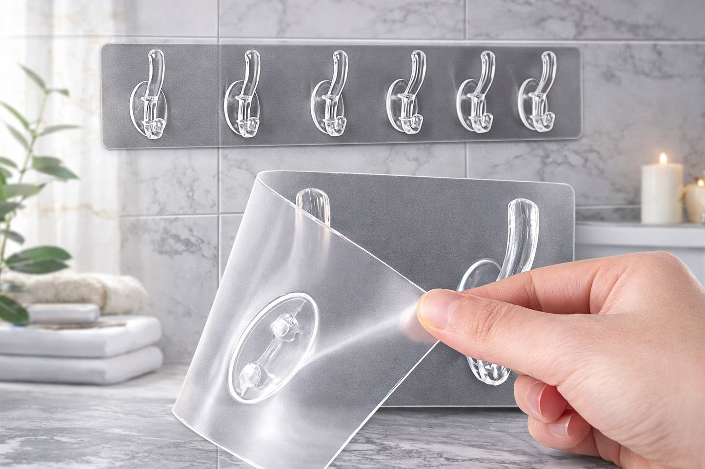 Transparent Self-Adhesive Wall Hooks Strip –