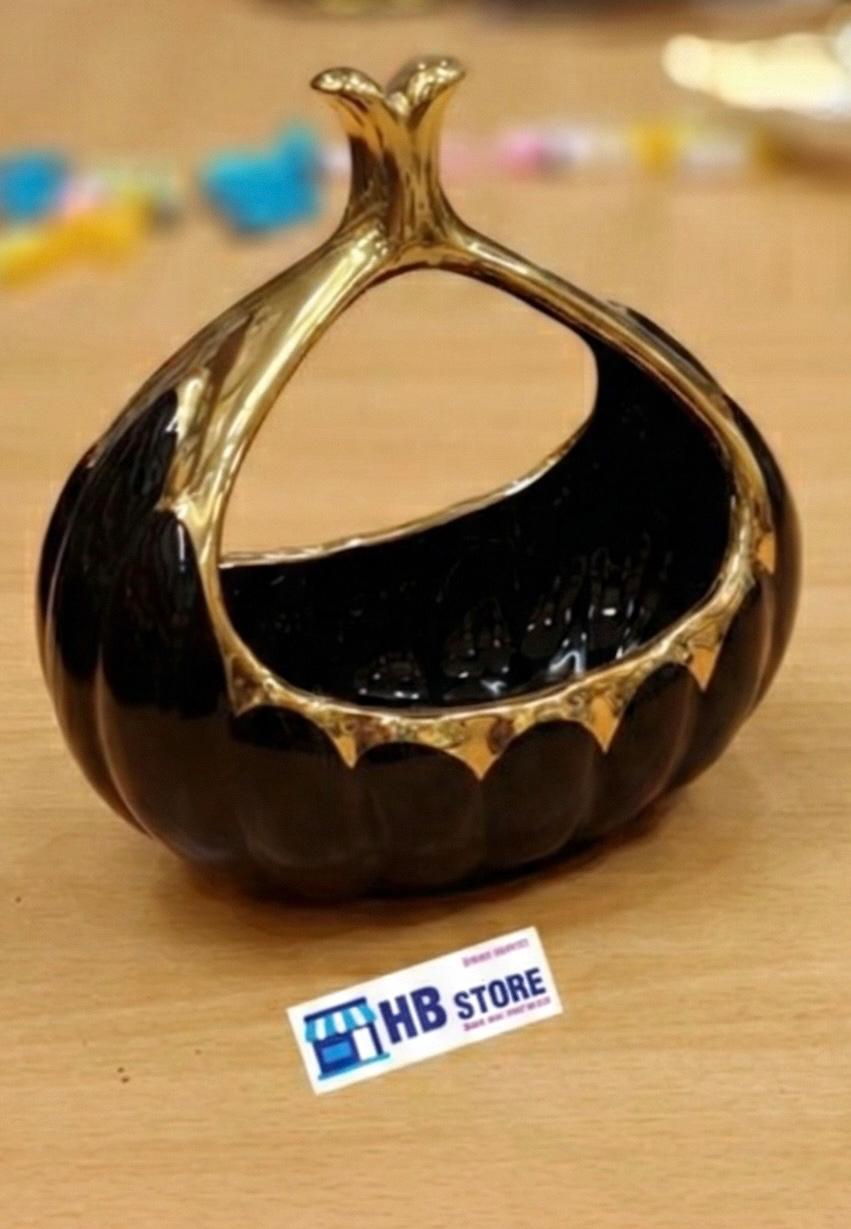 Black Ceramic Gourd-Shaped Decorative Bowls/Candy Dishes with Gold Electroplating
