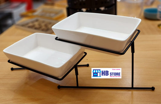 2-Tier Deep Rectangular Serving dish With Stand,
