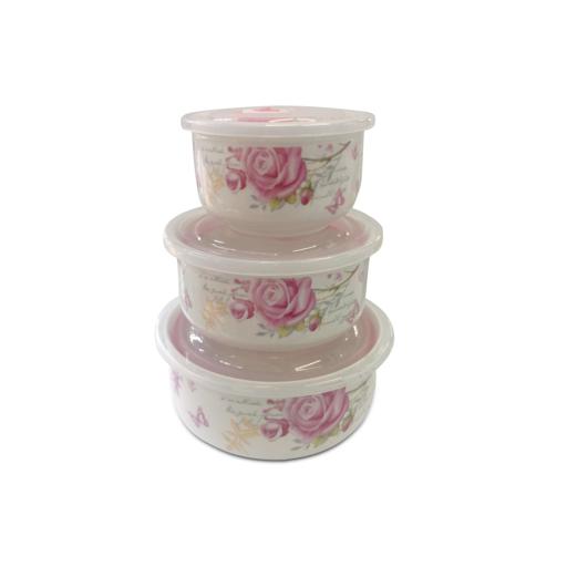 Ceramic Bowl Set with Lids – 3 Pcs