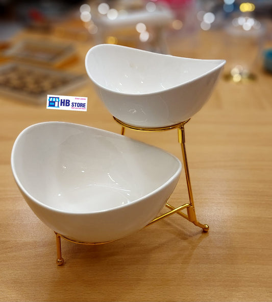 2 tier  White ceramic Lotus Set