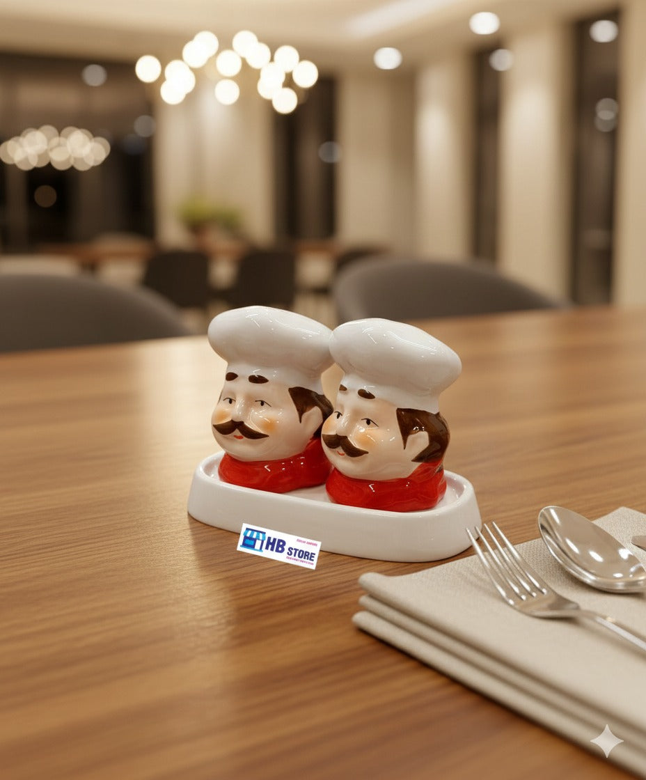 Chef Duo Salt & Pepper Shaker Set – Cute Ceramic Kitchen Decor – HBStore