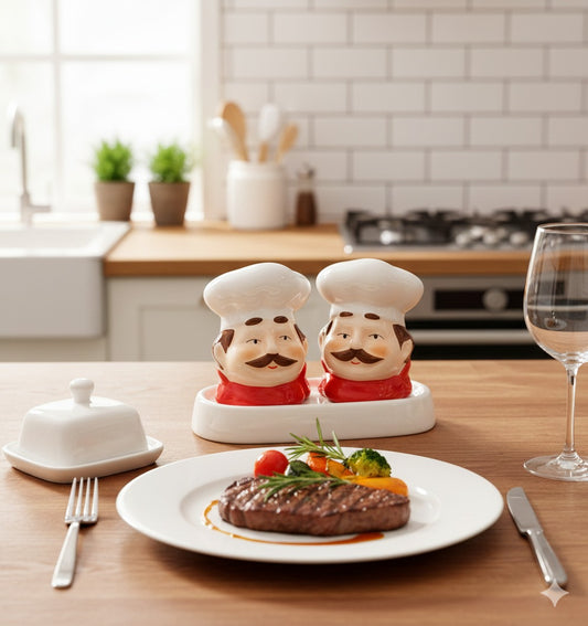 Chef Duo Salt & Pepper Shaker Set – Cute Ceramic Kitchen Decor