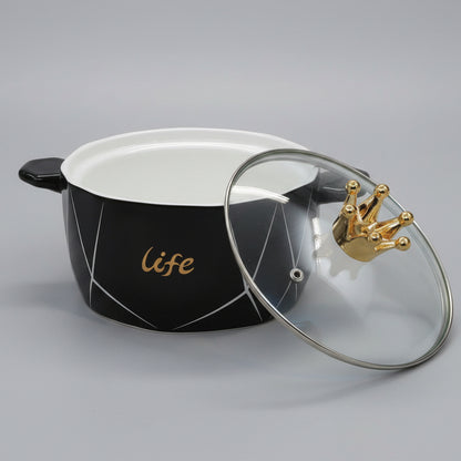 Nordic Geometric Ceramic Serving Bowl with Gold Crown Glass Lid