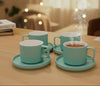 4-Piece Ribbed Pastel Ceramic Cup & Saucer Set
