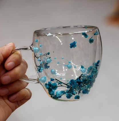 Double-Walled Glass Mug with Embedded Dried Flowers