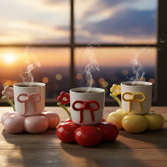 Aesthetic Bow Ceramic Teacup and Saucer