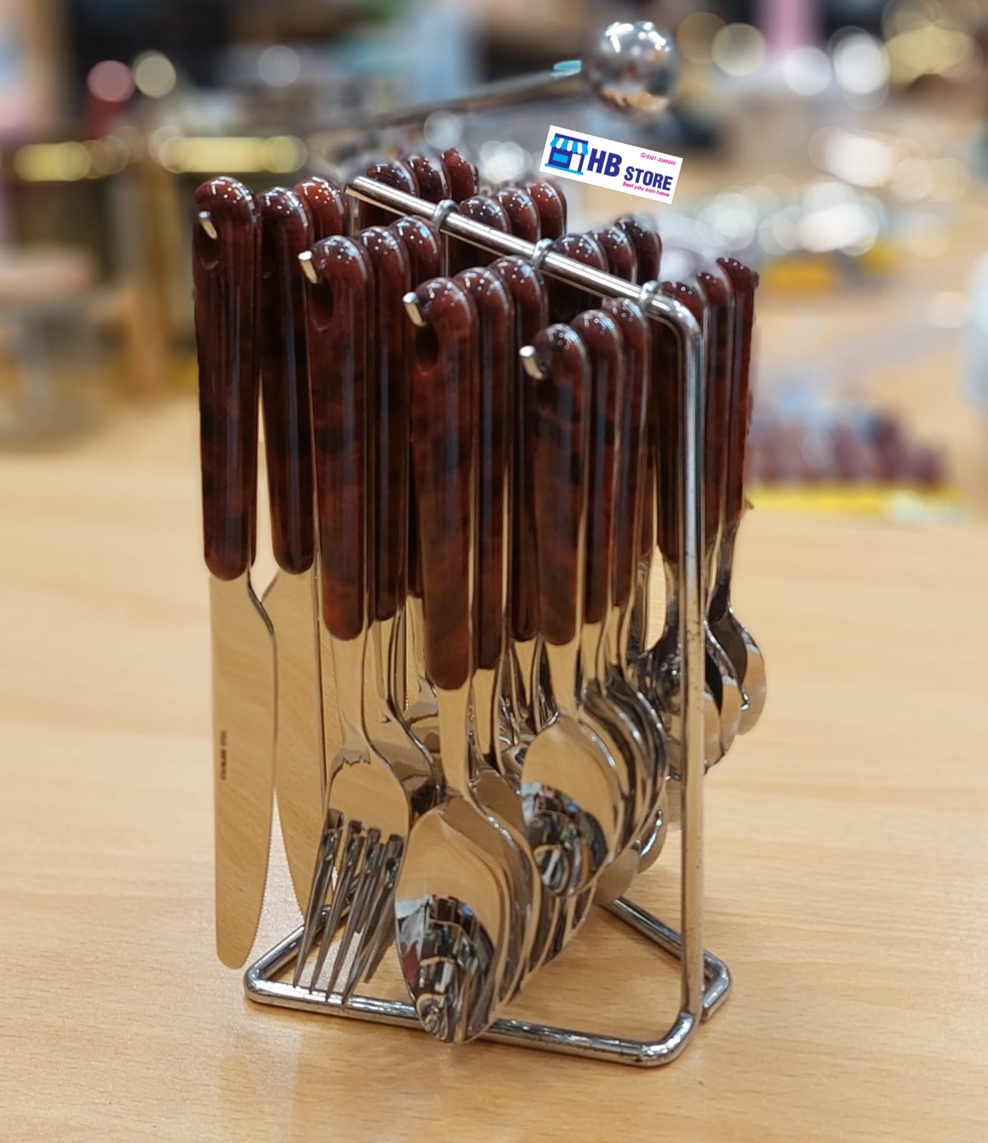 Winsor 24pc Stainless Steel Cutlery Set, Wood Effect Handles, Walnut Finish - Elegant Tableware