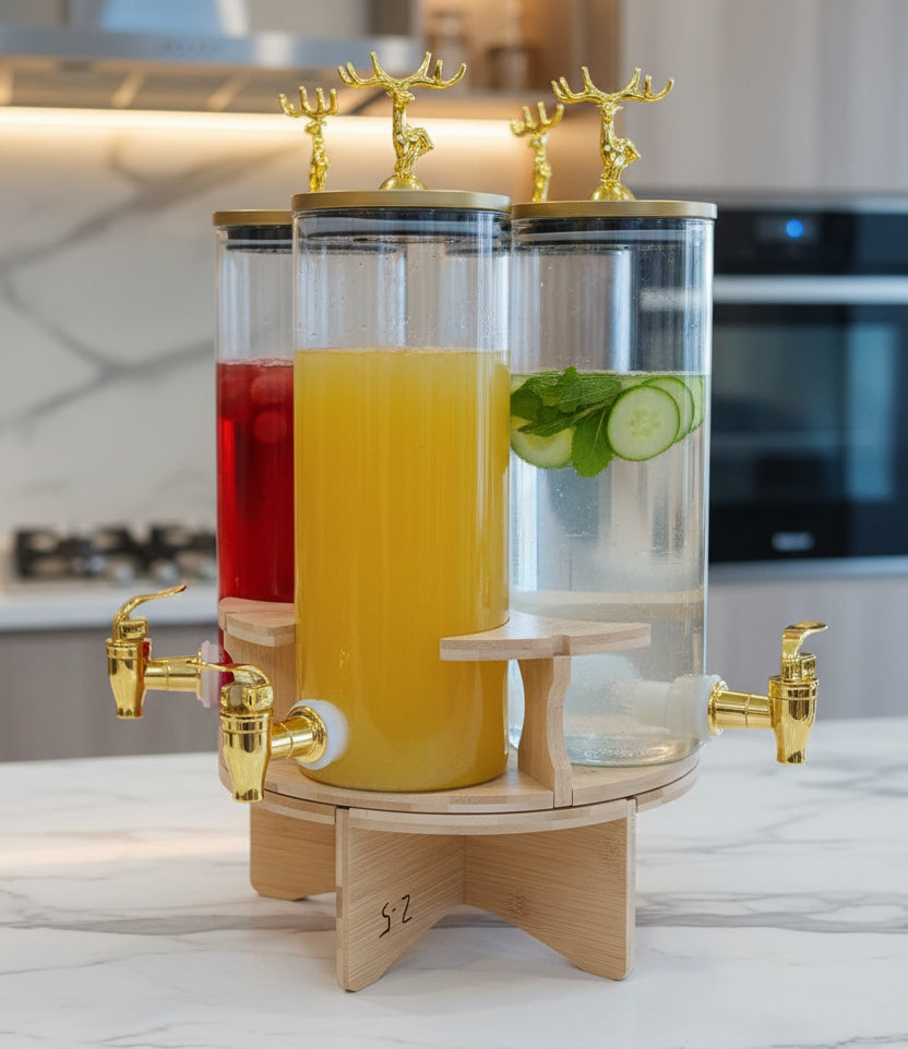 Golden Stag 3-Piece Carousel Drink Dispenser Set