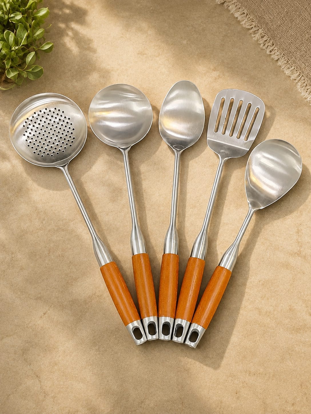 Classic Wood & Steel 5-Piece Cooking Tool Set