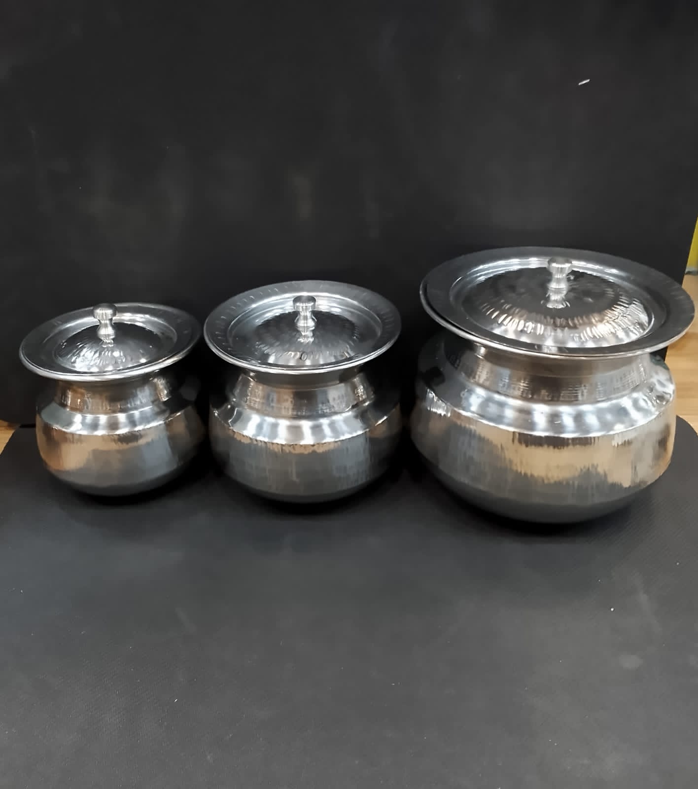 3Pcs Mini Silver Steel Cooking Degchi Set