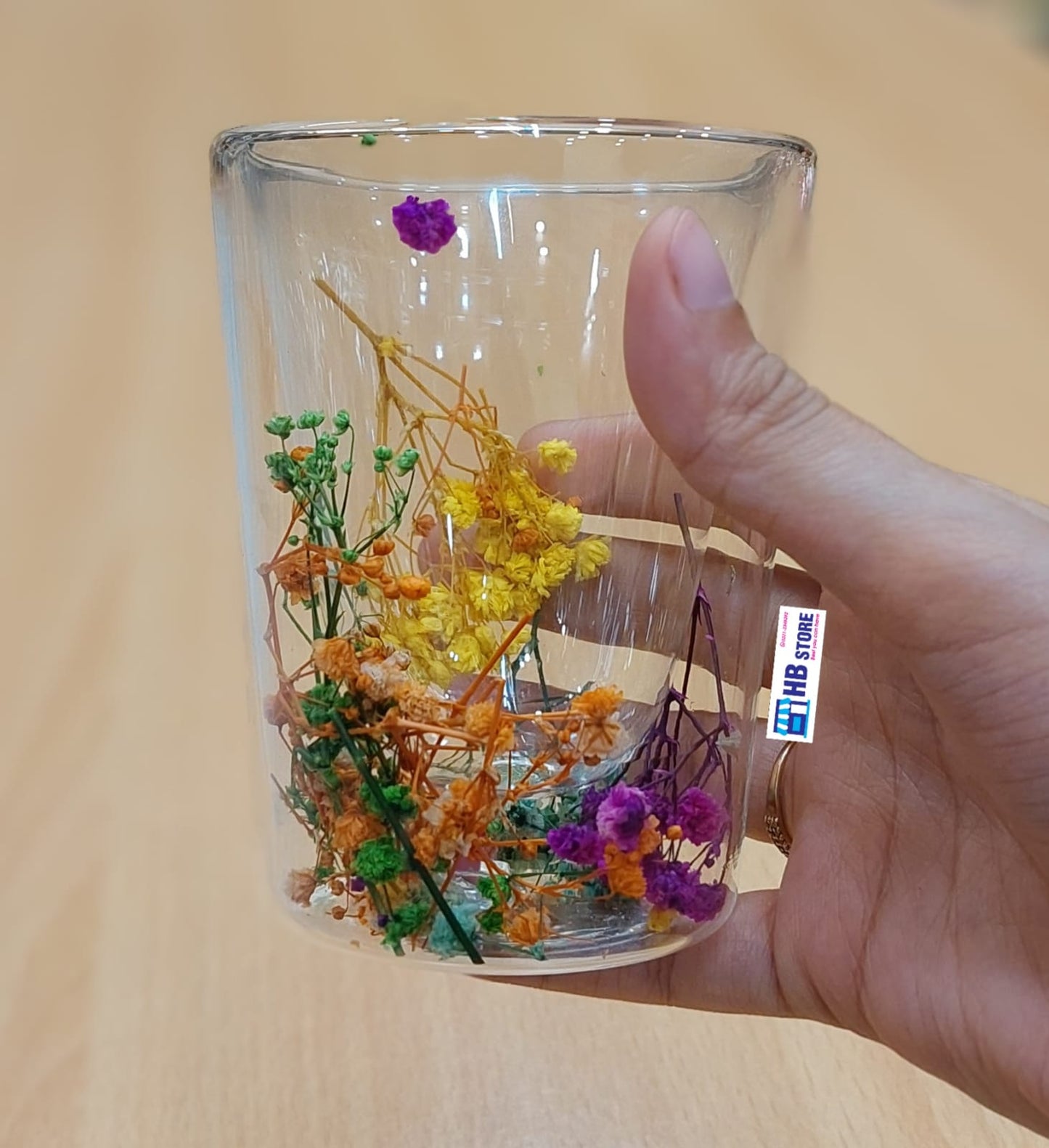 Clear Double Walled Glasses with Interior Flower Art