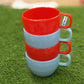 set of 4 Durable Plastic Stacking Coffee/Tea Mugs - Red & Light Blue (2 of Each)