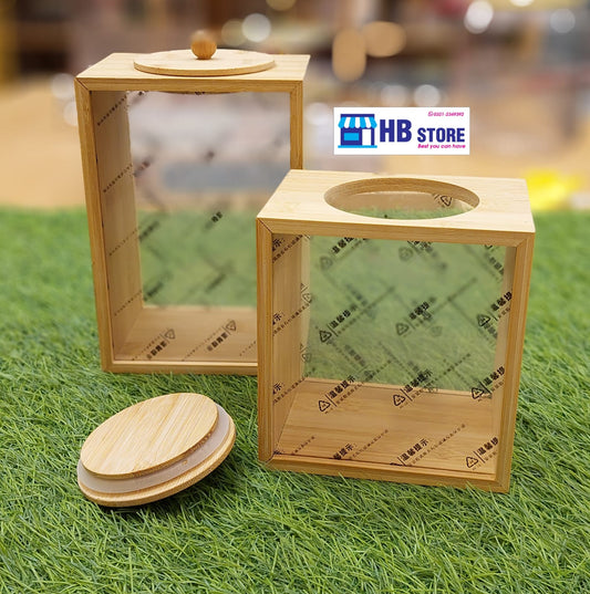 Elegant Bamboo & Clear Storage Box | Multipurpose Display Container with Lid