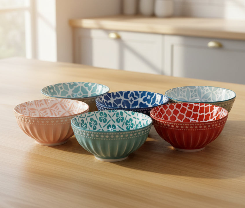 Danny Home Bohemian Printed Porcelain Bowls Variety Pack (3 Sizes)
